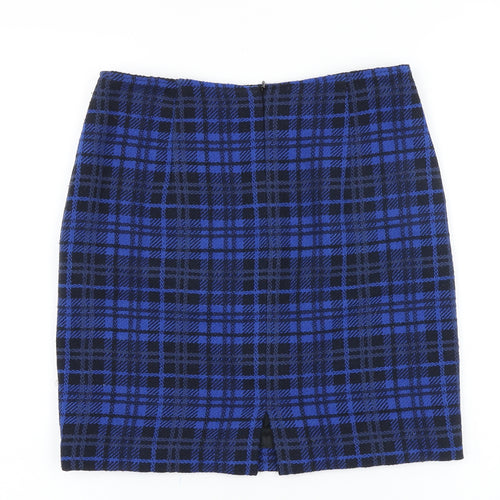 MICHELE Womens Blue Plaid Polyester Straight & Pencil Skirt Size 8 Zip