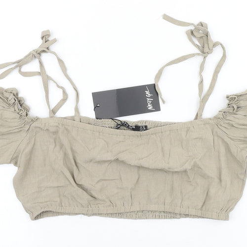 Nasty Gal Womens Beige Viscose Cropped Blouse Size 12 Square Neck
