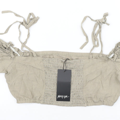Nasty Gal Womens Beige Viscose Cropped Blouse Size 12 Square Neck