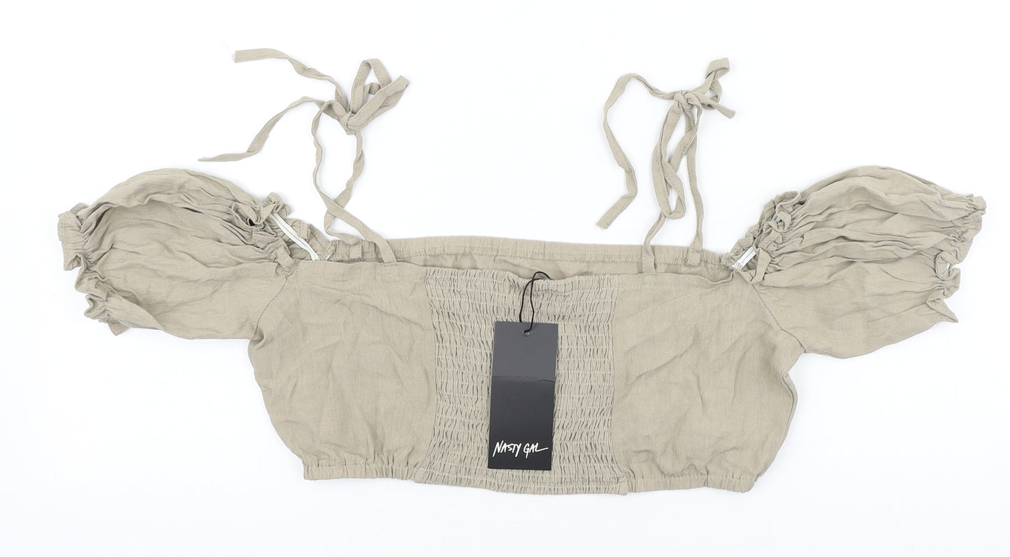 Nasty Gal Womens Beige Viscose Cropped Blouse Size 12 Square Neck