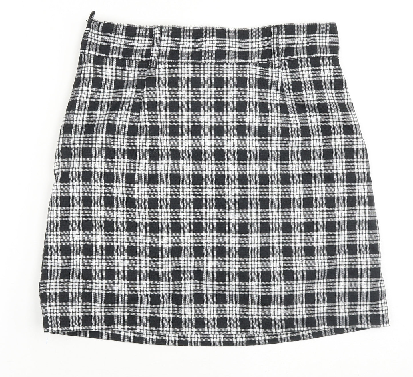 H&M Womens Black Plaid Polyester Straight & Pencil Skirt Size 10 Zip