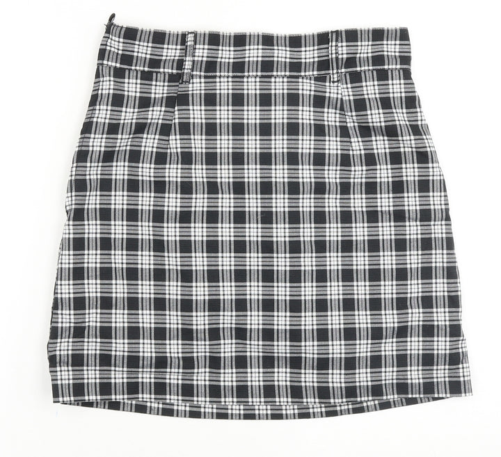 H&M Womens Black Plaid Polyester Straight & Pencil Skirt Size 10 Zip