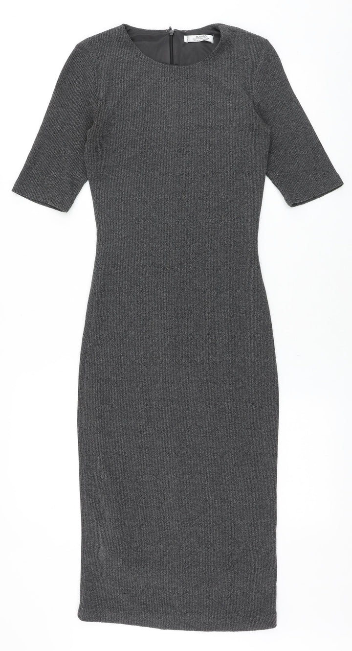 Mango Womens Grey Polyester Bodycon Size XS Round Neck Zip