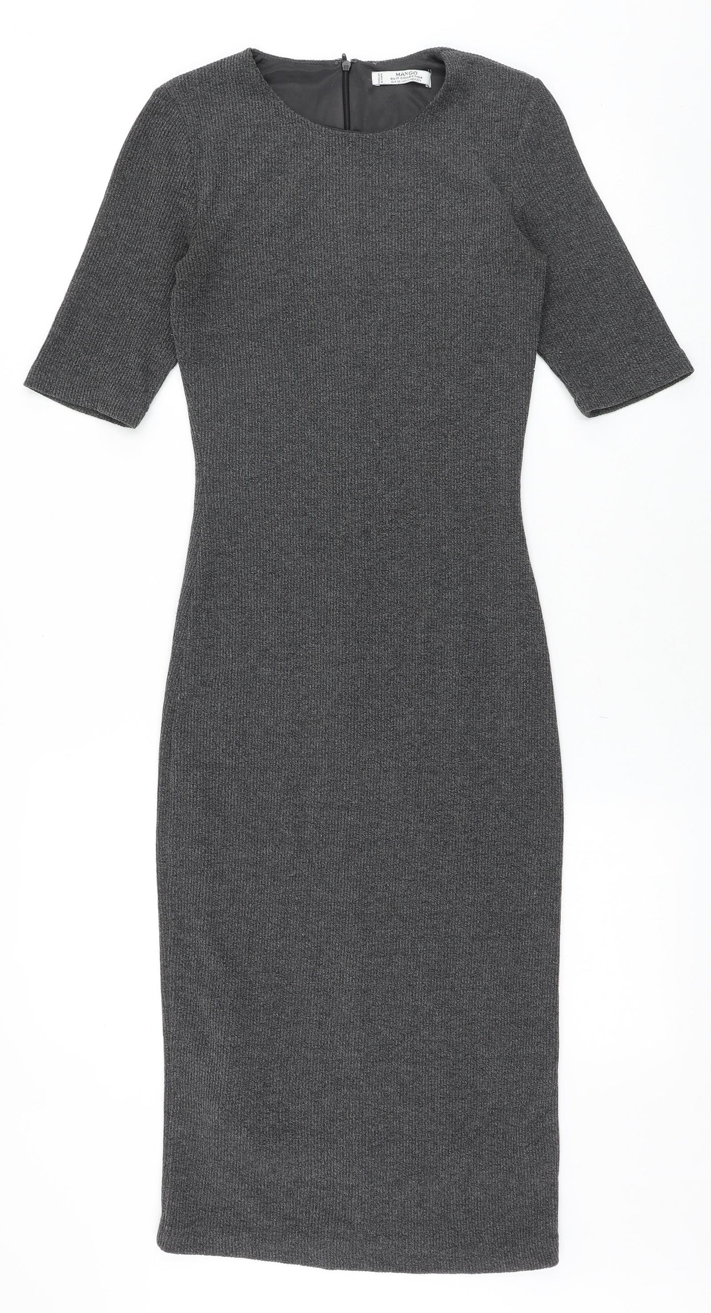 Mango Womens Grey Polyester Bodycon Size XS Round Neck Zip