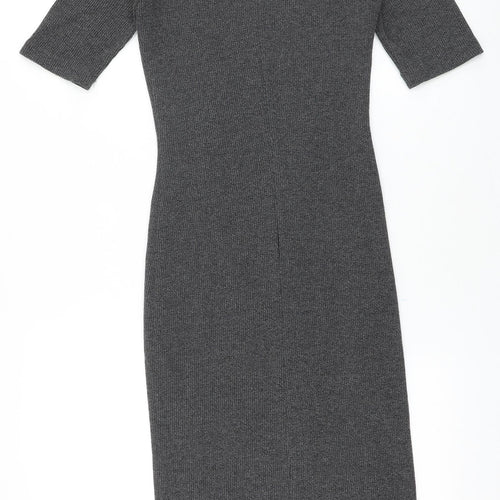 Mango Womens Grey Polyester Bodycon Size XS Round Neck Zip