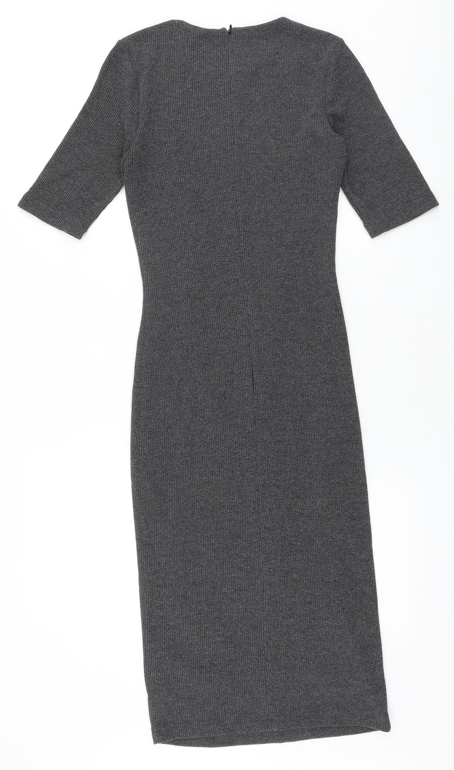 Mango Womens Grey Polyester Bodycon Size XS Round Neck Zip