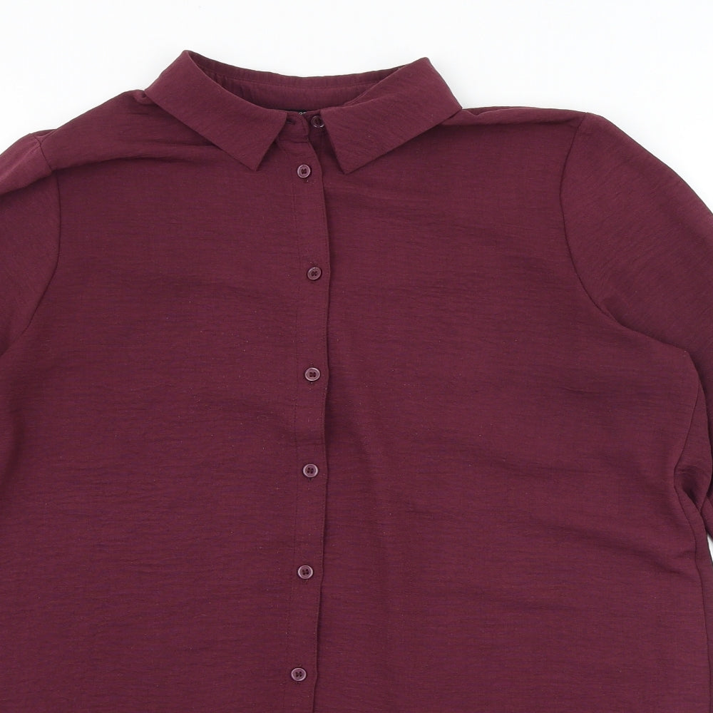 George Womens Purple Polyester Basic Button-Up Size 8 Collared