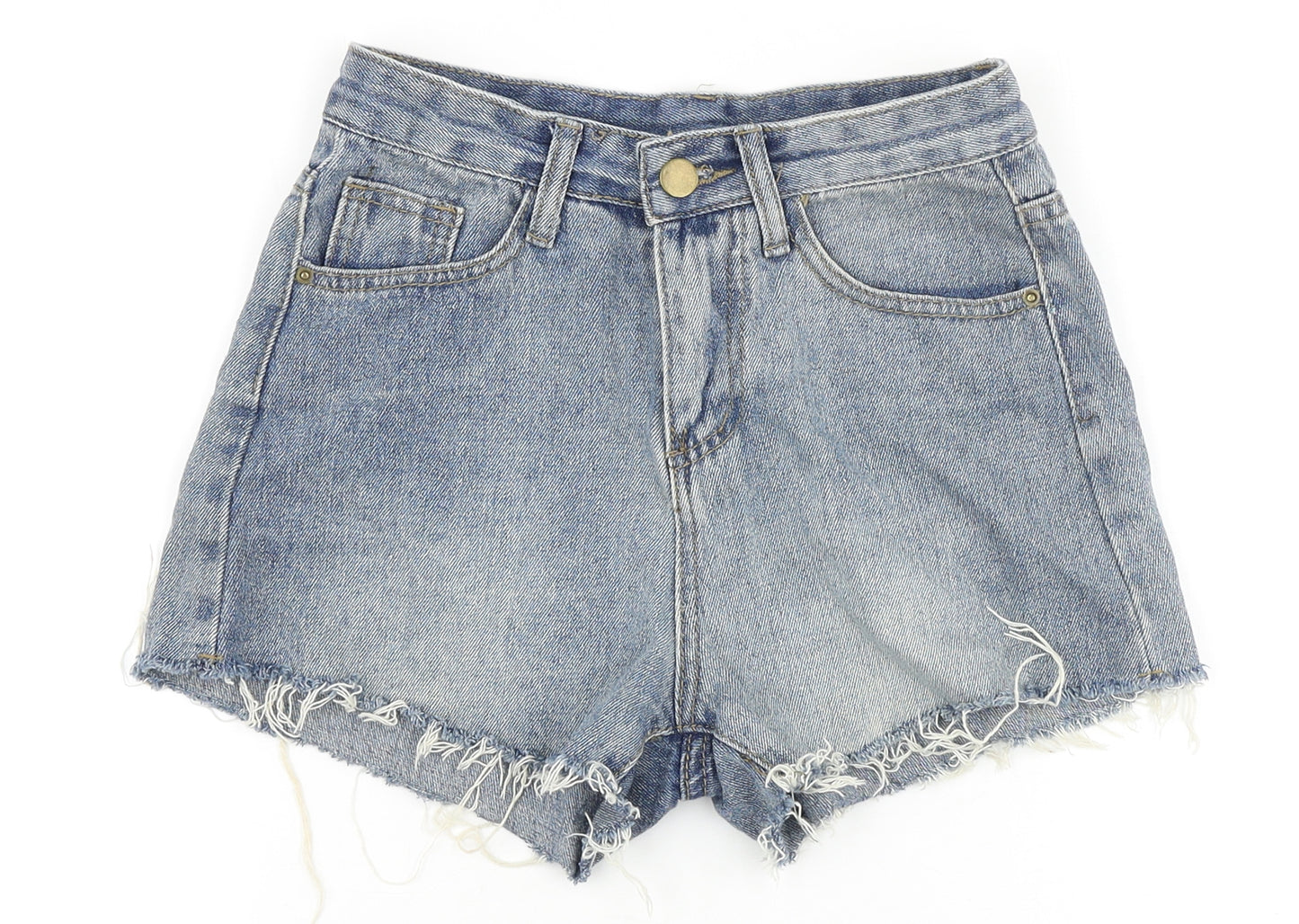 Preworn Womens Blue 100% Cotton Boyfriend Shorts Size S Regular Zip