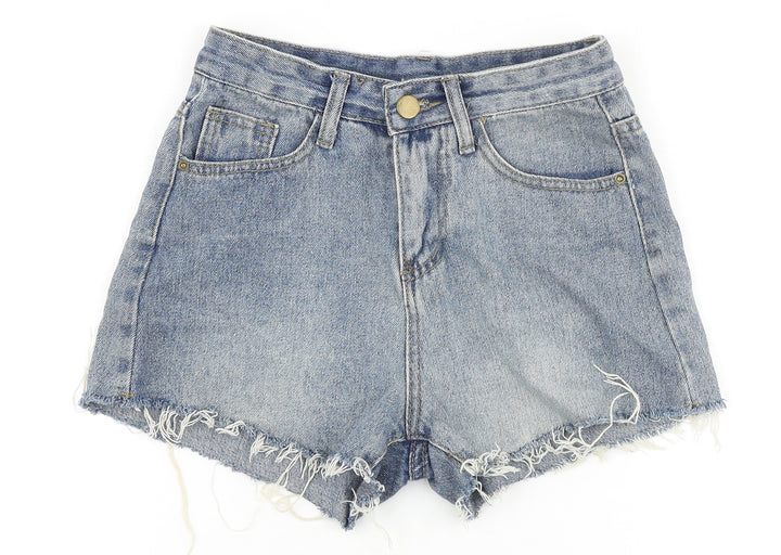 Preworn Womens Blue 100% Cotton Boyfriend Shorts Size S Regular Zip