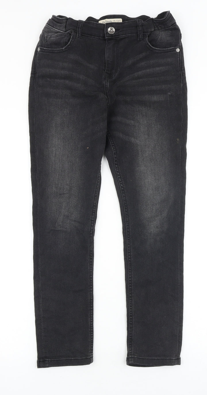 Marks and Spencer Girls Black Cotton Straight Jeans Size 10-11 Years Slim Zip