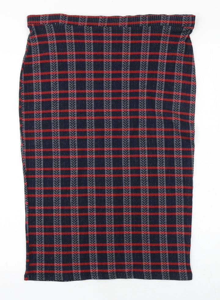 Papaya Womens Blue Plaid Polyester Straight & Pencil Skirt Size 12