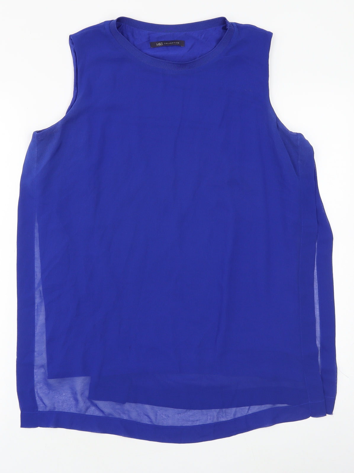 Marks and Spencer Womens Blue Viscose Basic Blouse Size 14 Round Neck
