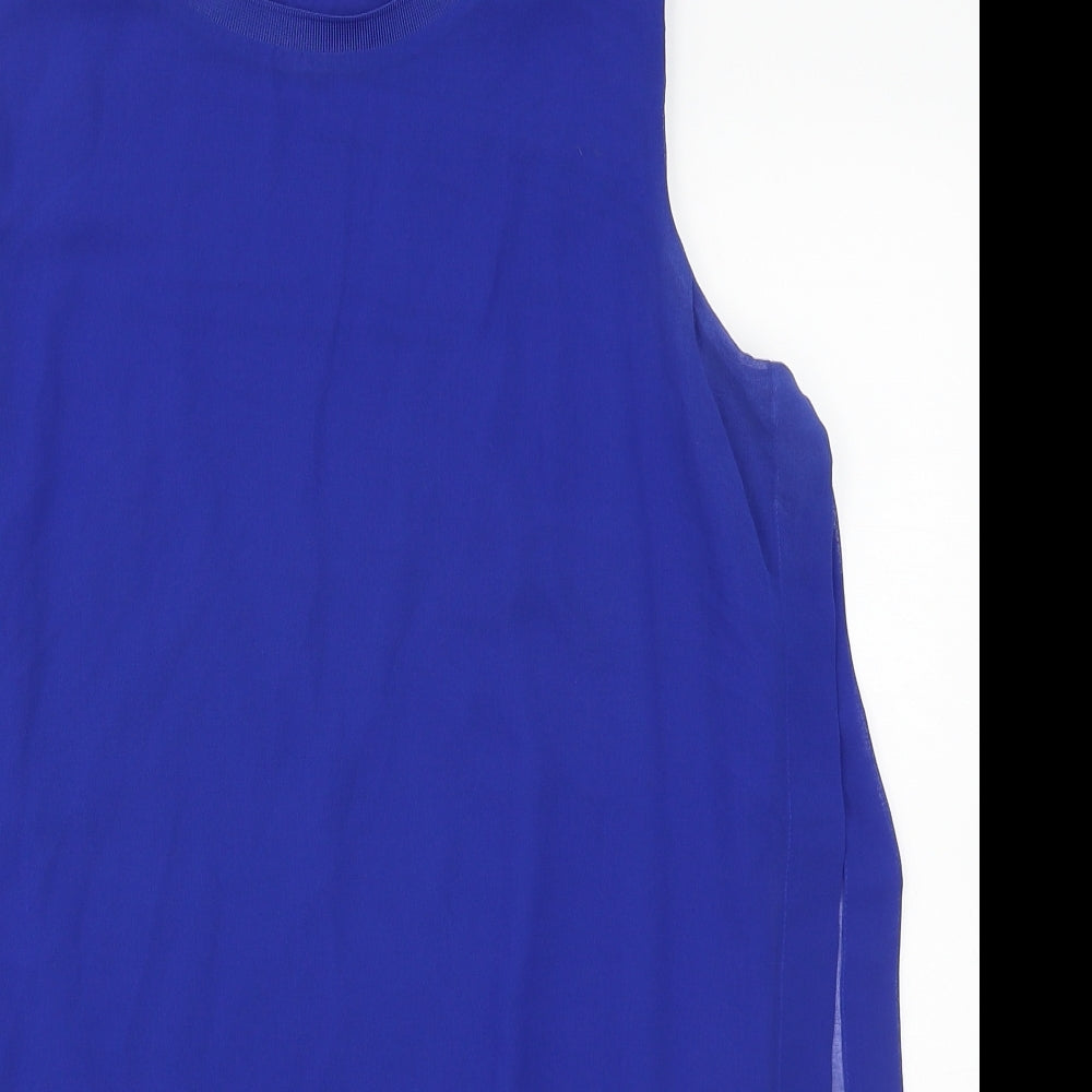 Marks and Spencer Womens Blue Viscose Basic Blouse Size 14 Round Neck