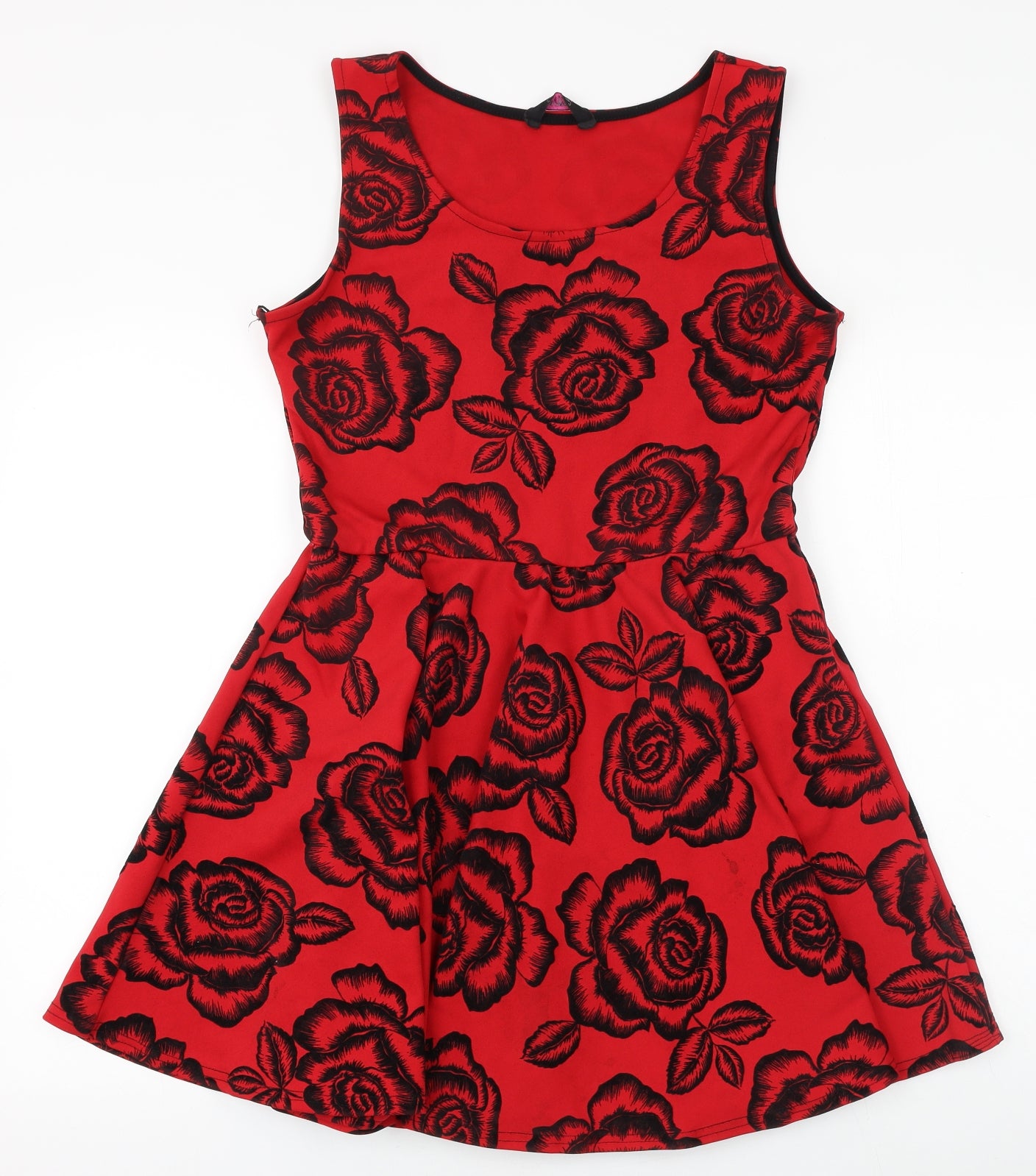 Evita Womens Red Floral Polyester Fit & Flare Size 16 Round Neck Pullover