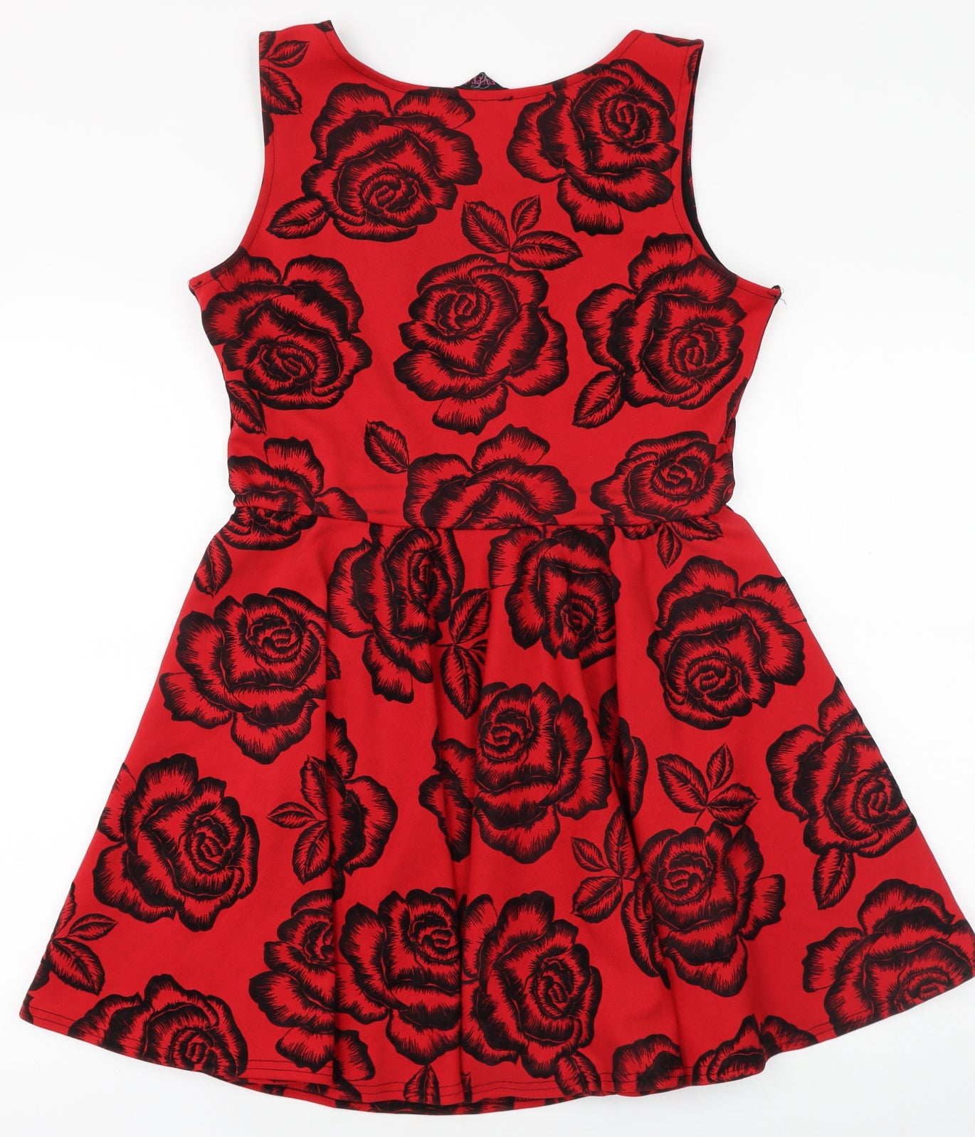 Evita Womens Red Floral Polyester Fit & Flare Size 16 Round Neck Pullover