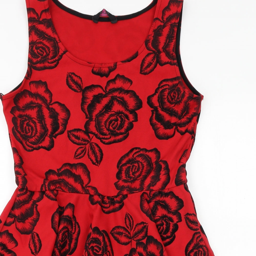 Evita Womens Red Floral Polyester Fit & Flare Size 16 Round Neck Pullover