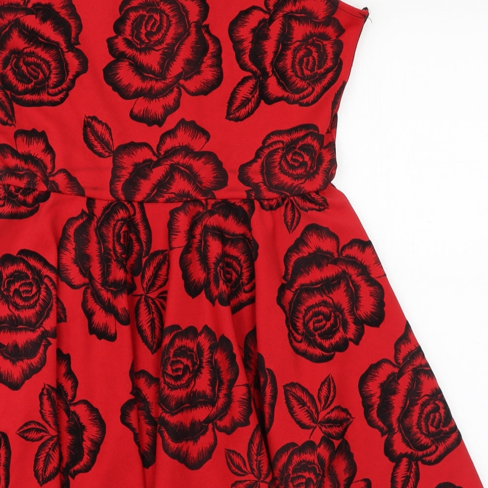 Evita Womens Red Floral Polyester Fit & Flare Size 16 Round Neck Pullover