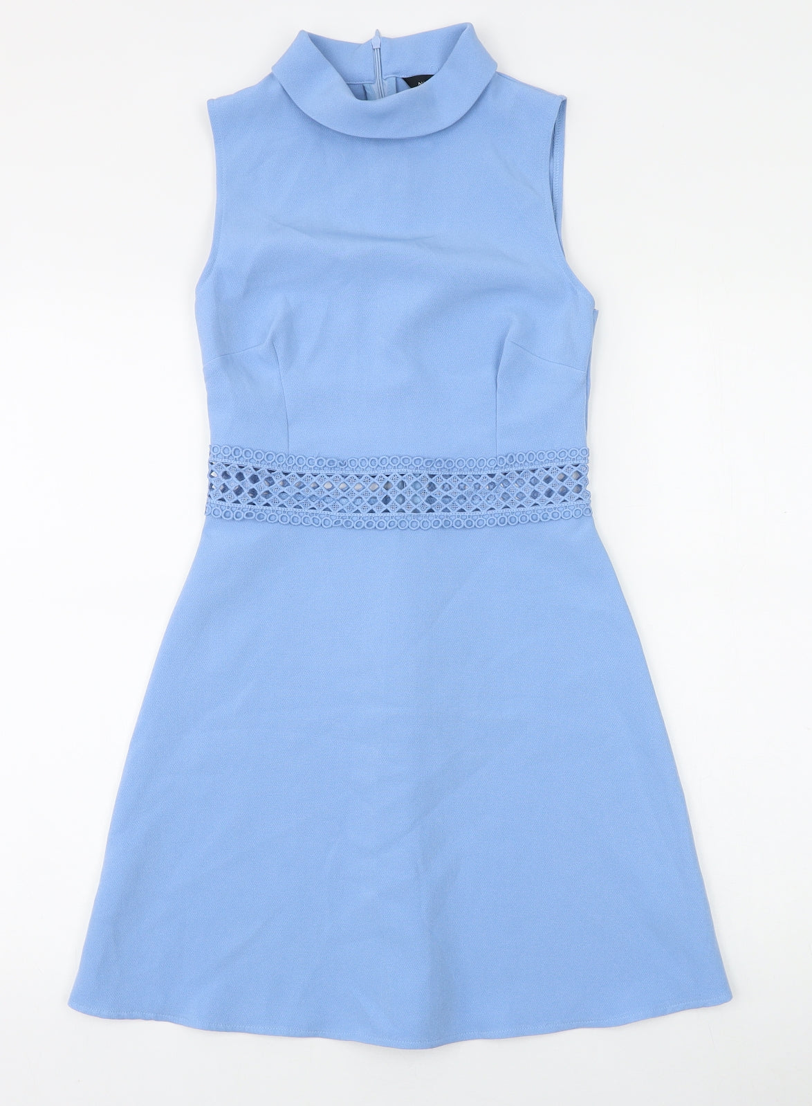New Look Womens Blue Polyester A-Line Size 6 Round Neck Zip