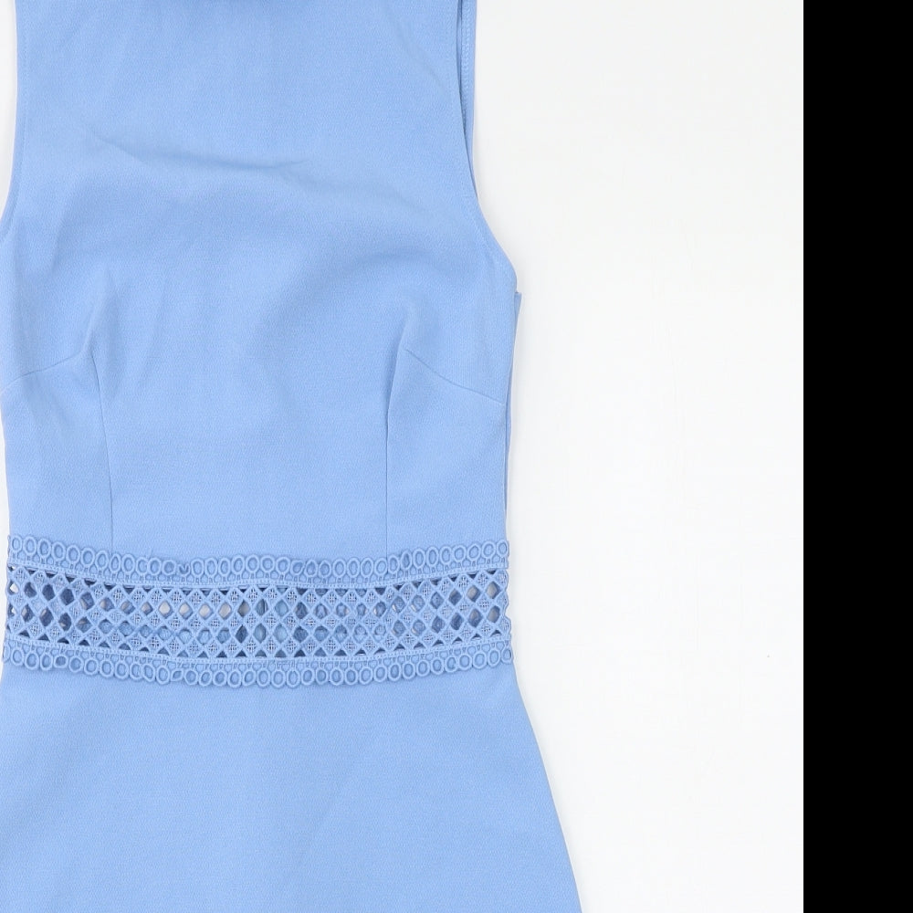New Look Womens Blue Polyester A-Line Size 6 Round Neck Zip