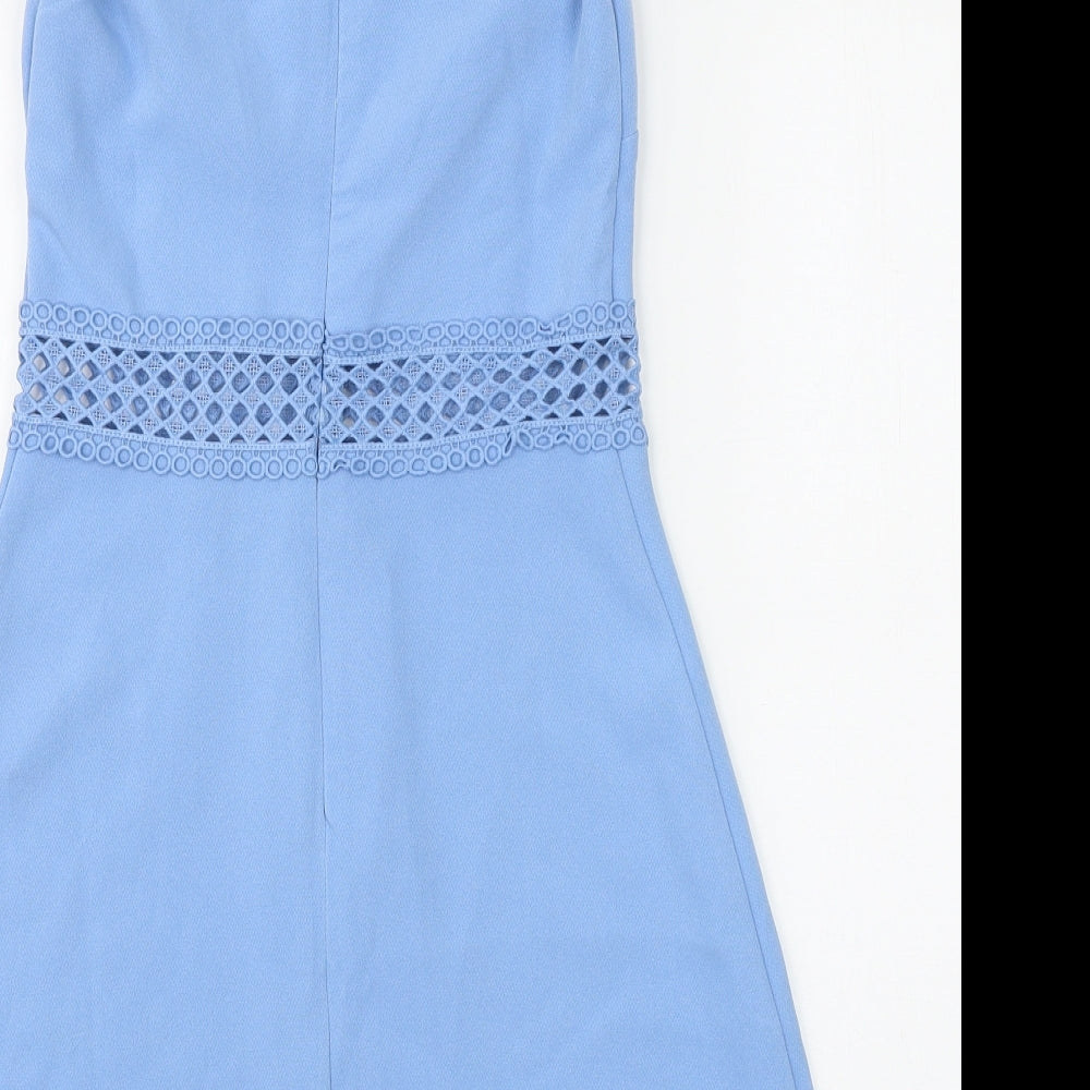 New Look Womens Blue Polyester A-Line Size 6 Round Neck Zip