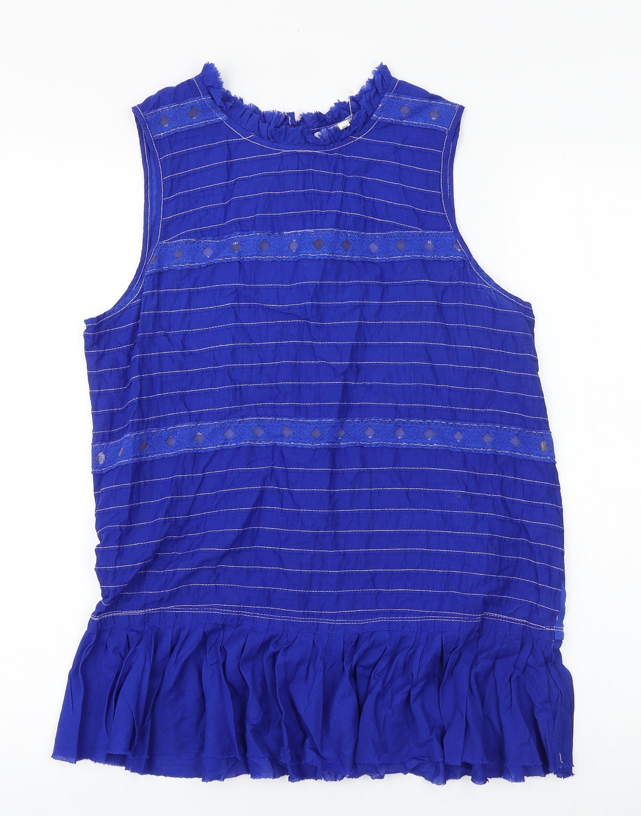 NEXT Womens Blue Geometric 100% Cotton Basic Tank Size 12 Round Neck