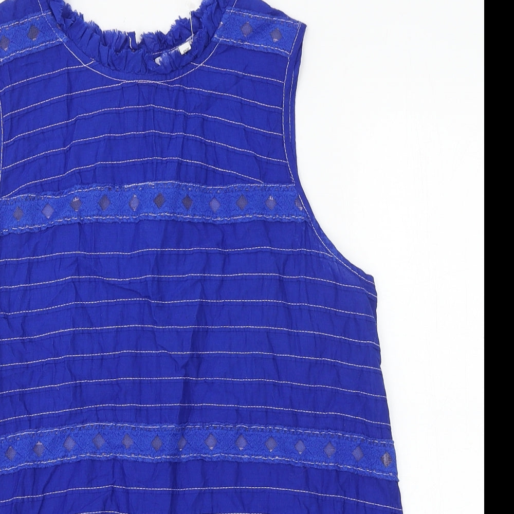 NEXT Womens Blue Geometric 100% Cotton Basic Tank Size 12 Round Neck