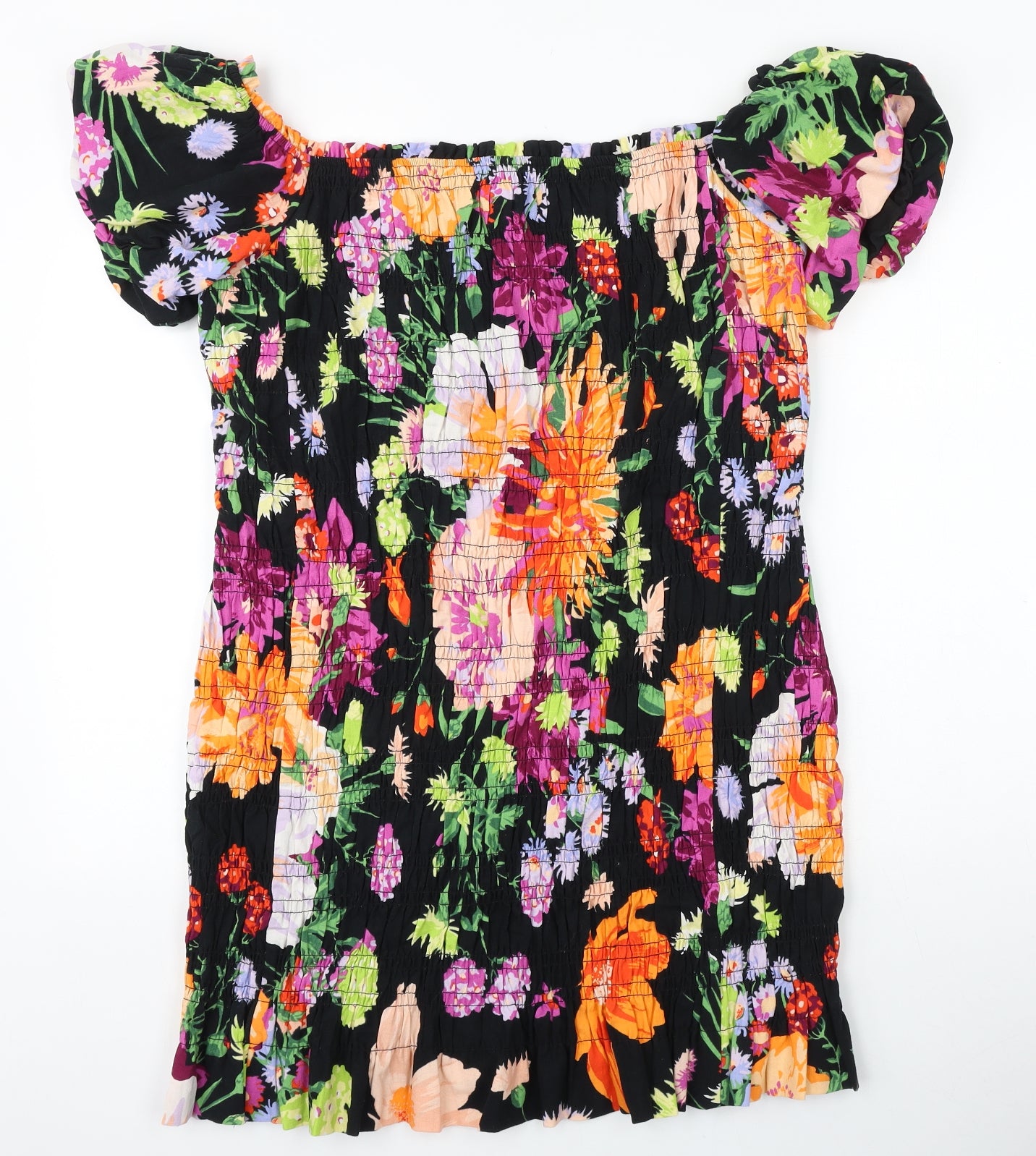 H&M Womens Multicoloured Floral Cotton A-Line Size XL Square Neck Pullover