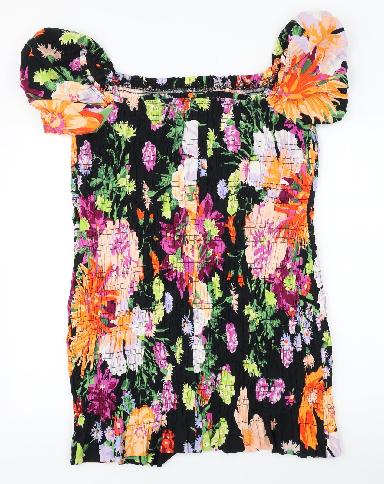 H&M Womens Multicoloured Floral Cotton A-Line Size XL Square Neck Pullover