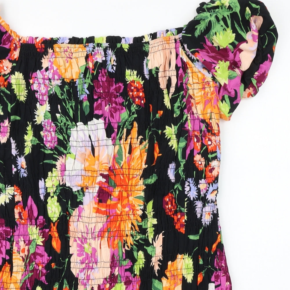 H&M Womens Multicoloured Floral Cotton A-Line Size XL Square Neck Pullover