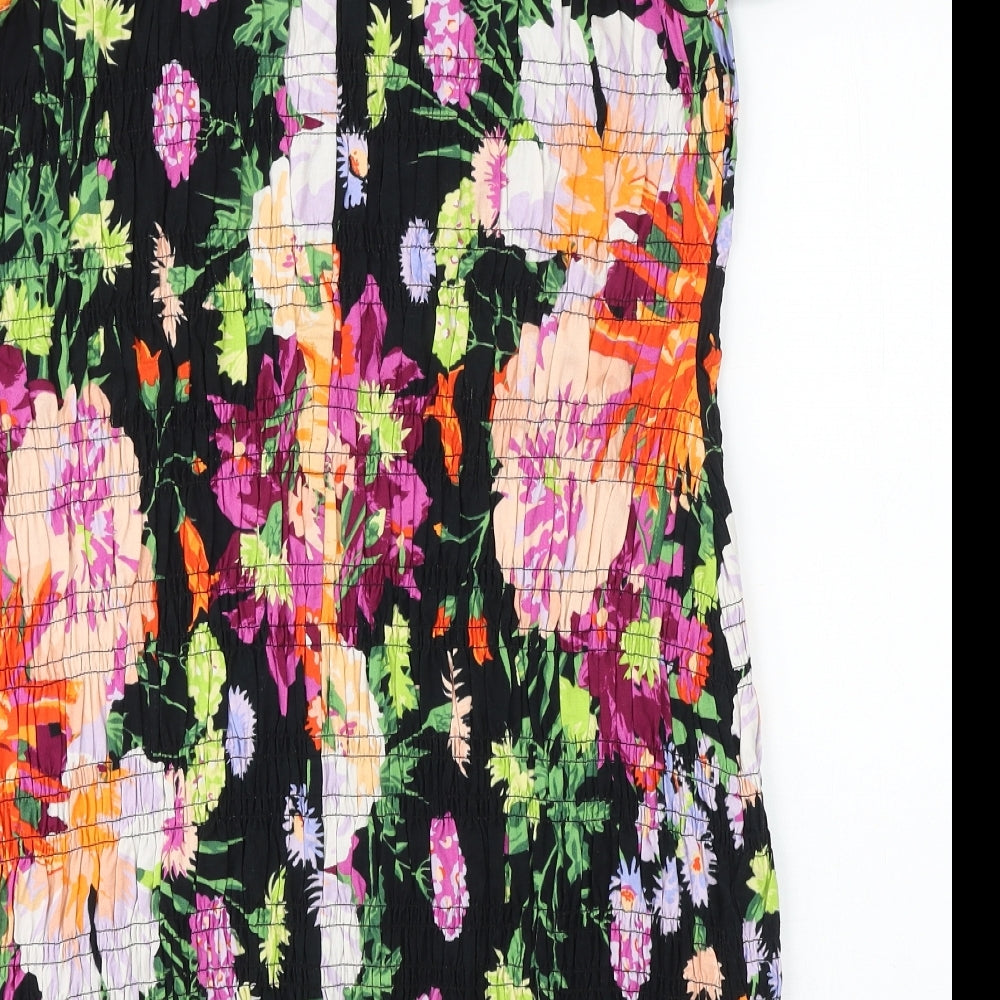 H&M Womens Multicoloured Floral Cotton A-Line Size XL Square Neck Pullover