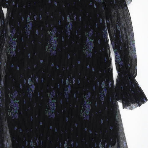 River Island Womens Black Geometric Polyester A-Line Size 10 Round Neck Button - Cold Shoulder