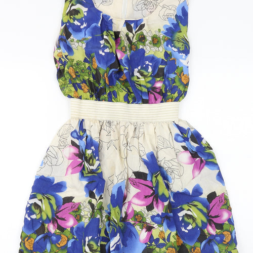 Layers Womens Multicoloured Floral Polyester Fit & Flare Size 6 Round Neck Zip