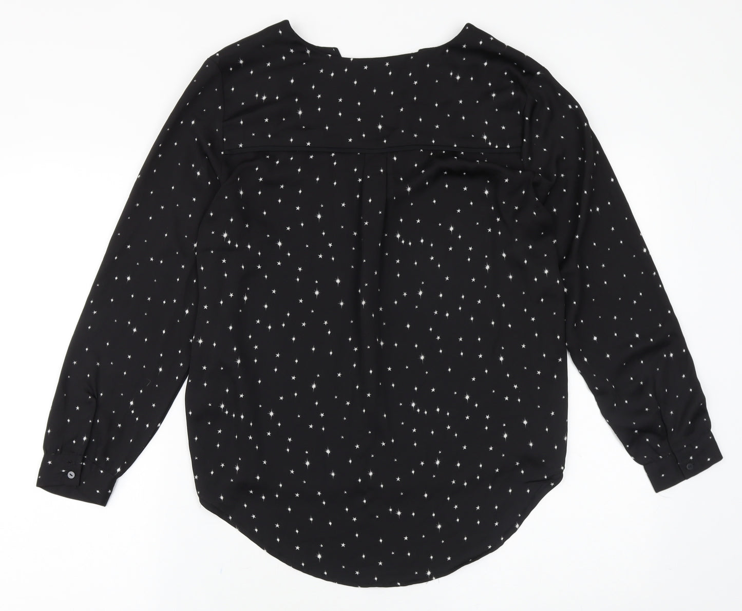 H&M Womens Black Geometric Polyester Basic Blouse Size 10 V-Neck - Star Print