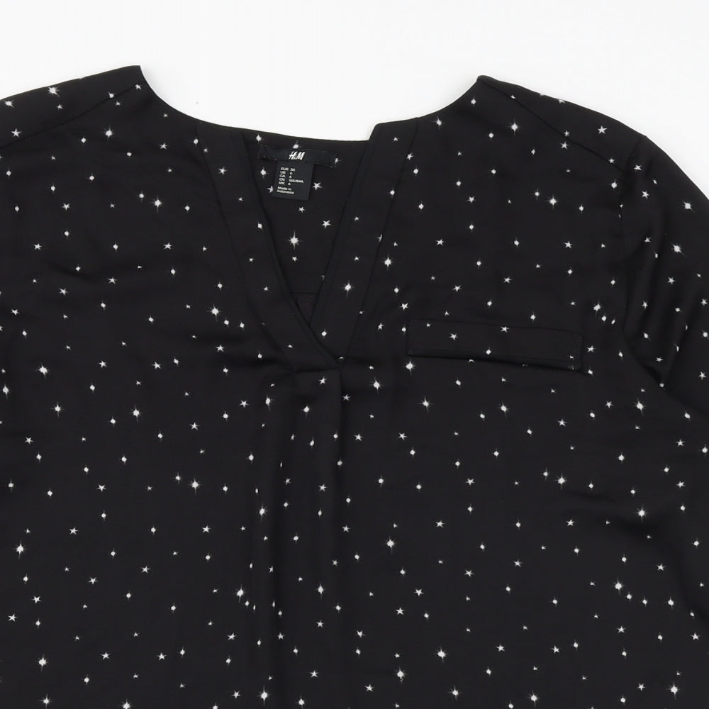 H&M Womens Black Geometric Polyester Basic Blouse Size 10 V-Neck - Star Print