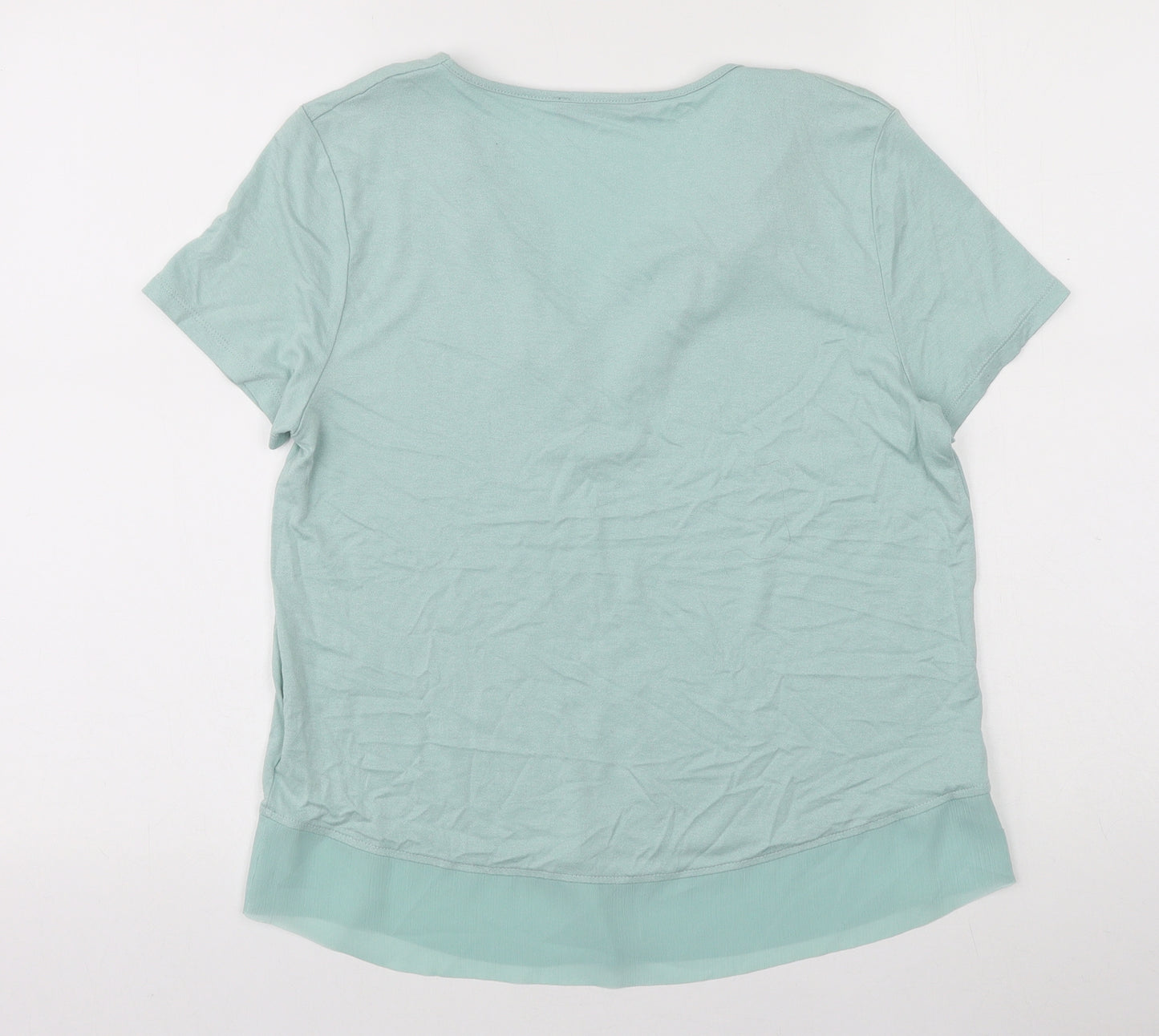 Marks and Spencer Womens Green Viscose Basic T-Shirt Size 10 V-Neck