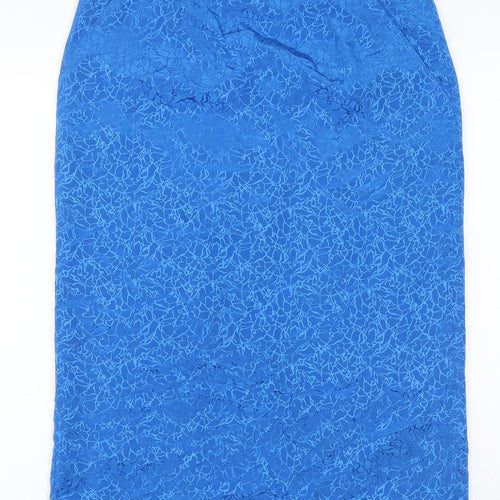 Preworn Womens Blue Geometric Polyester Straight & Pencil Skirt Size 10 Zip