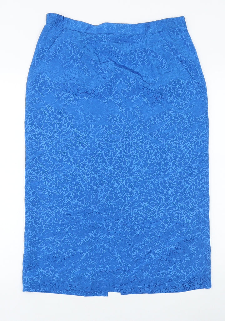 Preworn Womens Blue Geometric Polyester Straight & Pencil Skirt Size 10 Zip