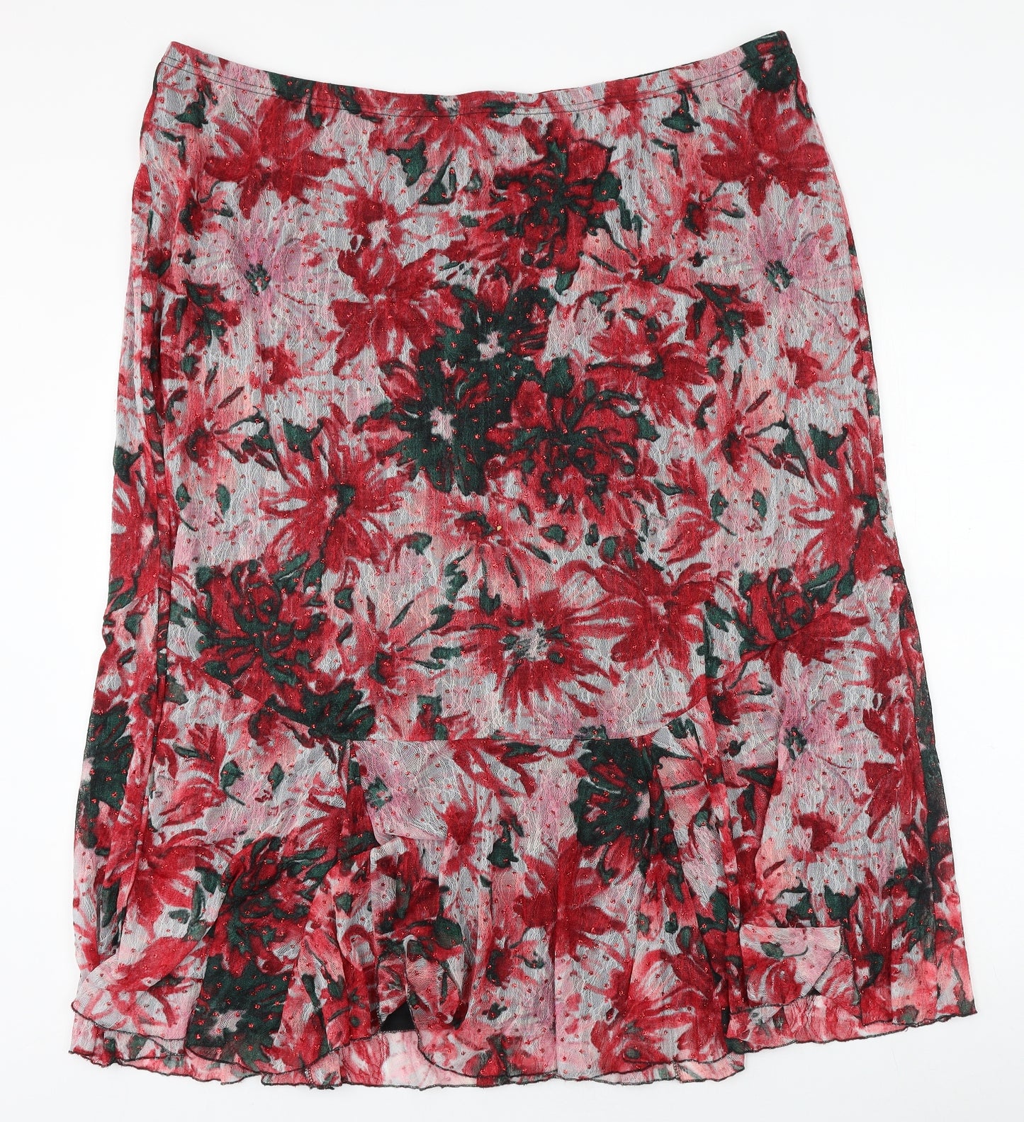 Michele Hope Womens Red Floral Polyester Swing Skirt Size 26