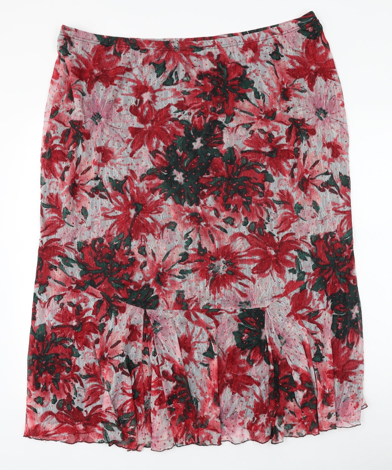 Michele Hope Womens Red Floral Polyester Swing Skirt Size 26