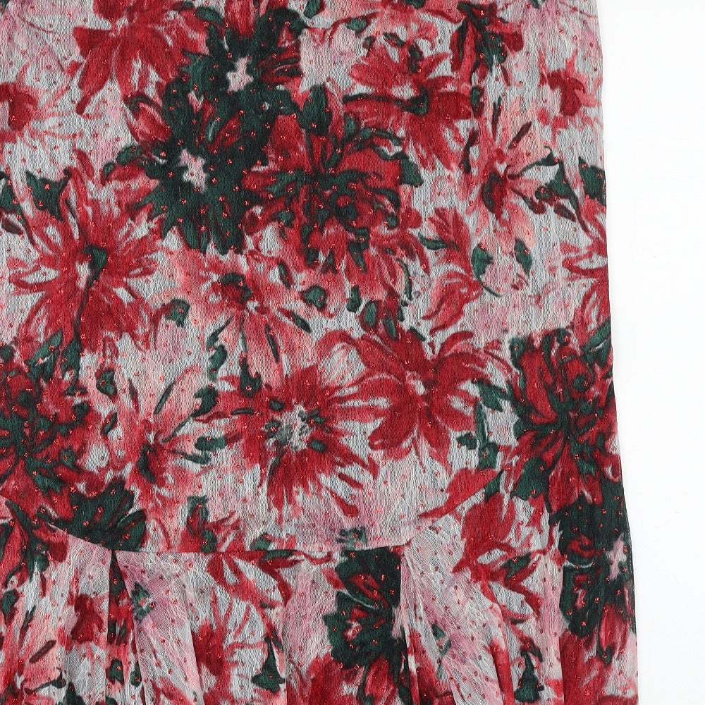 Michele Hope Womens Red Floral Polyester Swing Skirt Size 26
