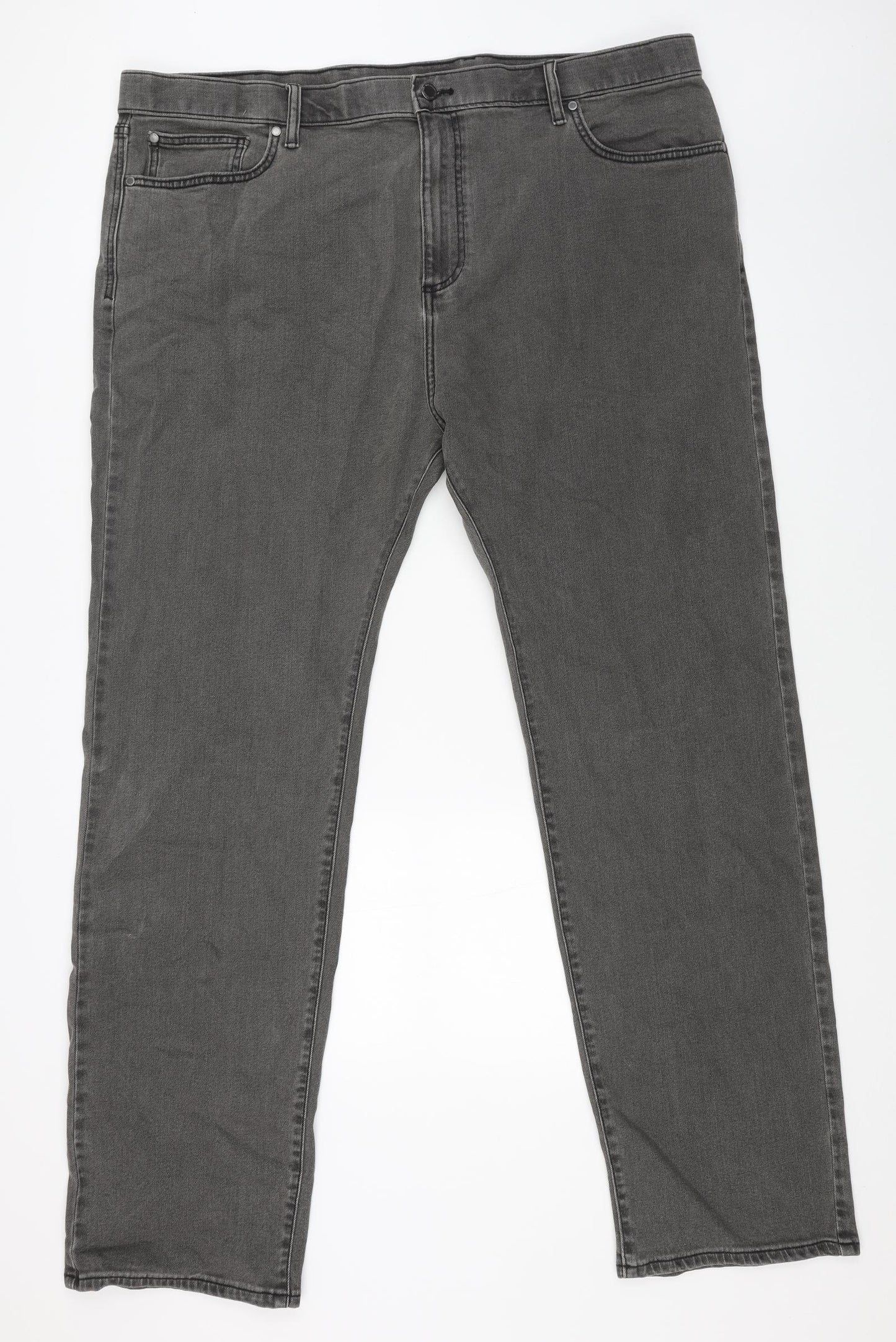 Marks and Spencer Mens Grey Cotton Straight Jeans Size 44 in L33 in Regular Button