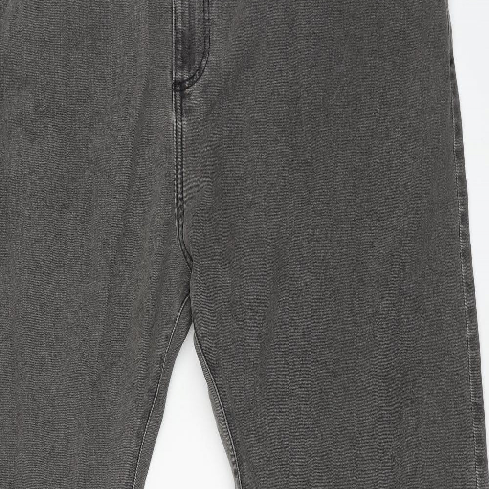 Marks and Spencer Mens Grey Cotton Straight Jeans Size 44 in L33 in Regular Button