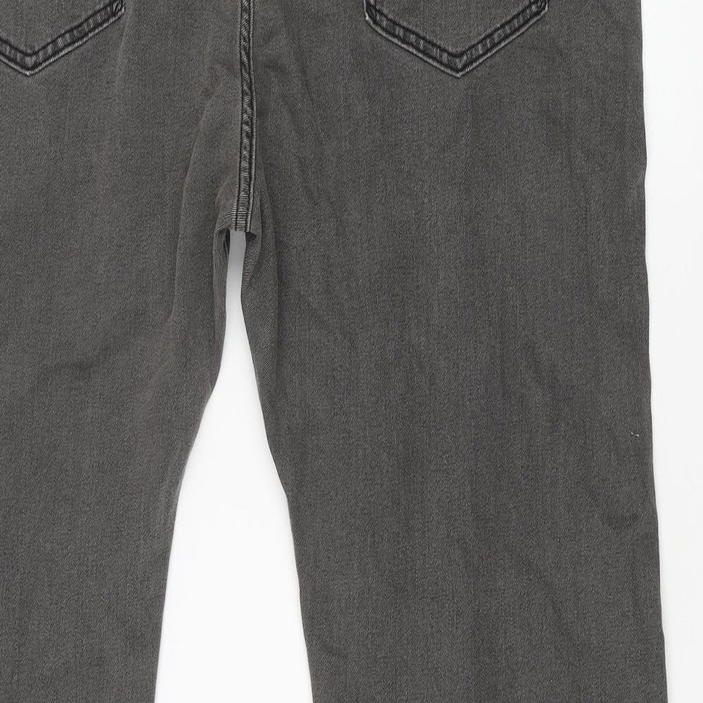 Marks and Spencer Mens Grey Cotton Straight Jeans Size 44 in L33 in Regular Button