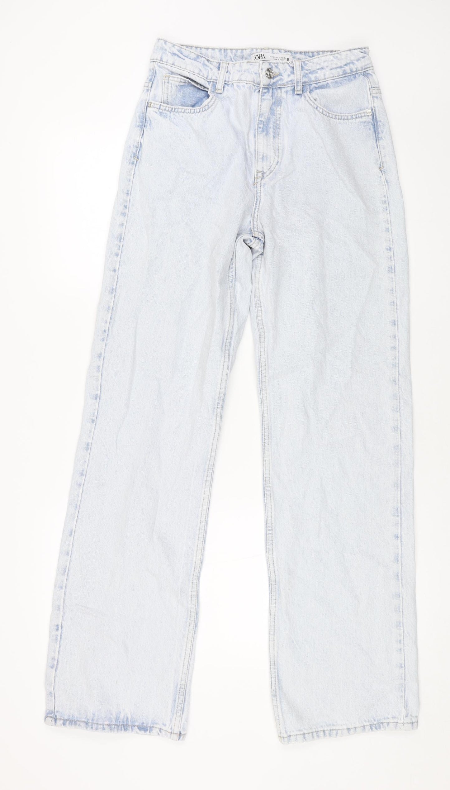 Zara Womens Blue Cotton Straight Jeans Size 10 L31 in Regular Button