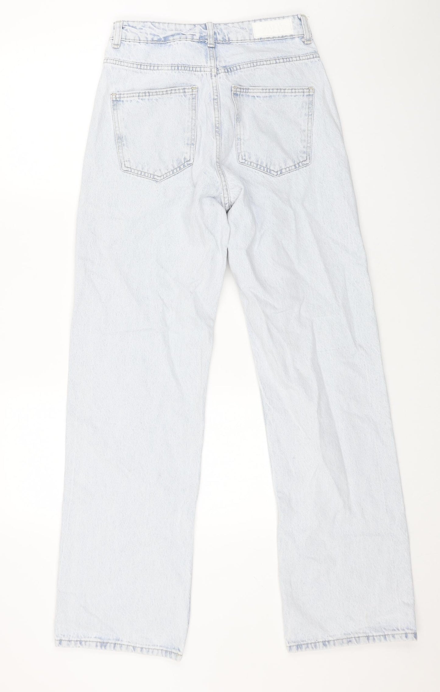 Zara Womens Blue Cotton Straight Jeans Size 10 L31 in Regular Button