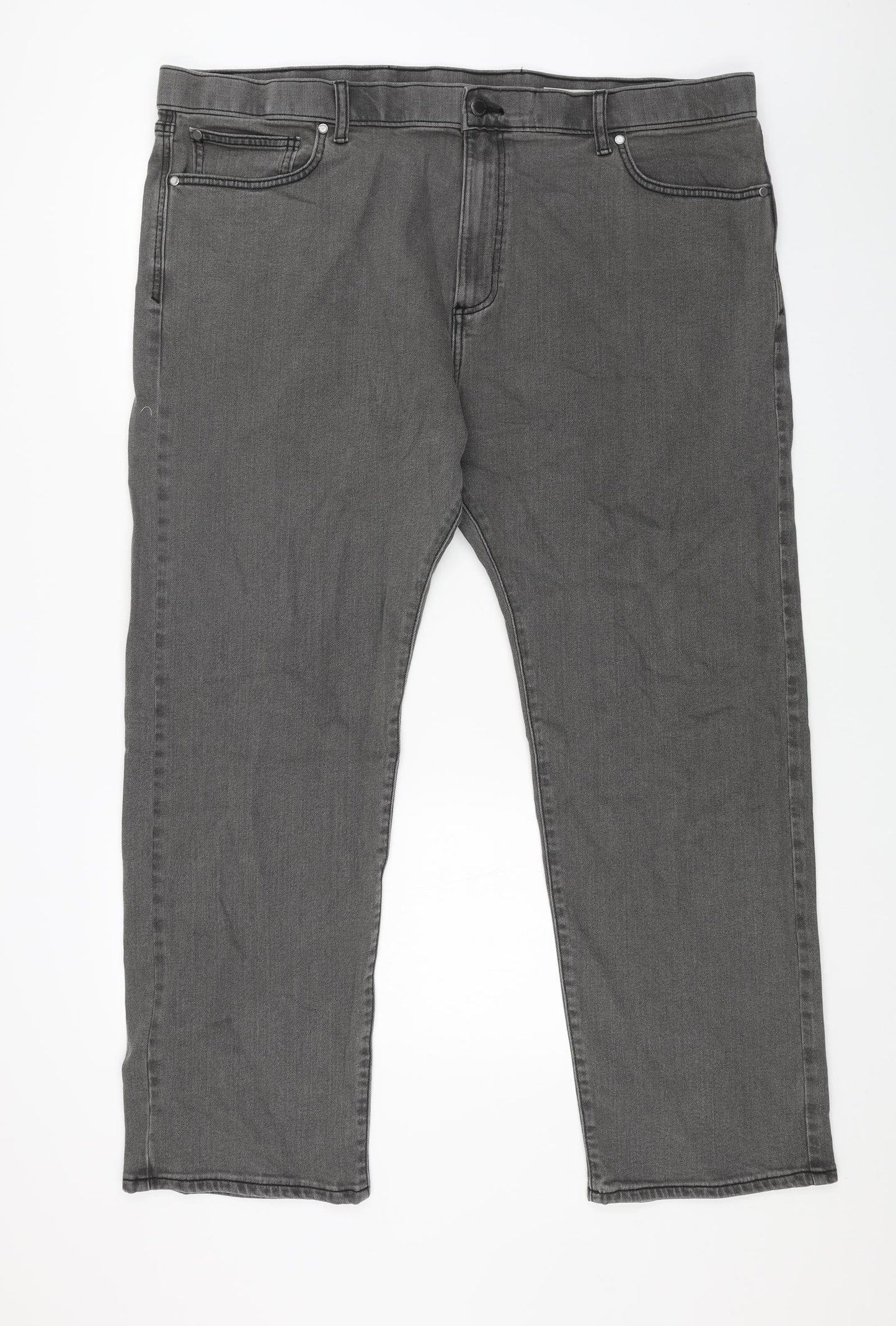 Marks and Spencer Mens Grey Cotton Straight Jeans Size 44 in L29 in Regular Button