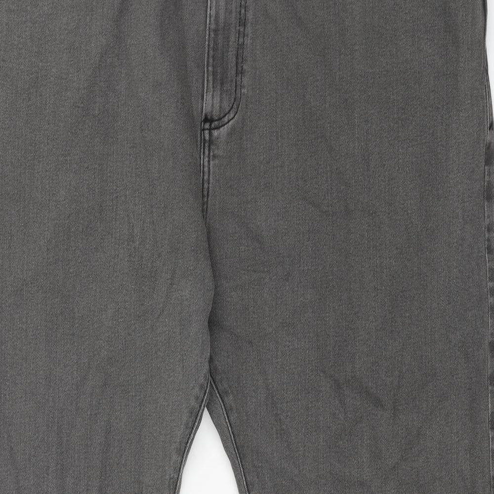 Marks and Spencer Mens Grey Cotton Straight Jeans Size 44 in L29 in Regular Button