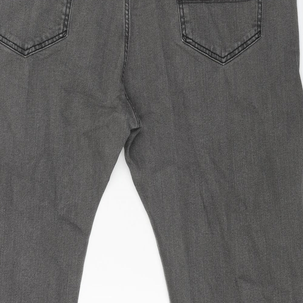 Marks and Spencer Mens Grey Cotton Straight Jeans Size 44 in L29 in Regular Button