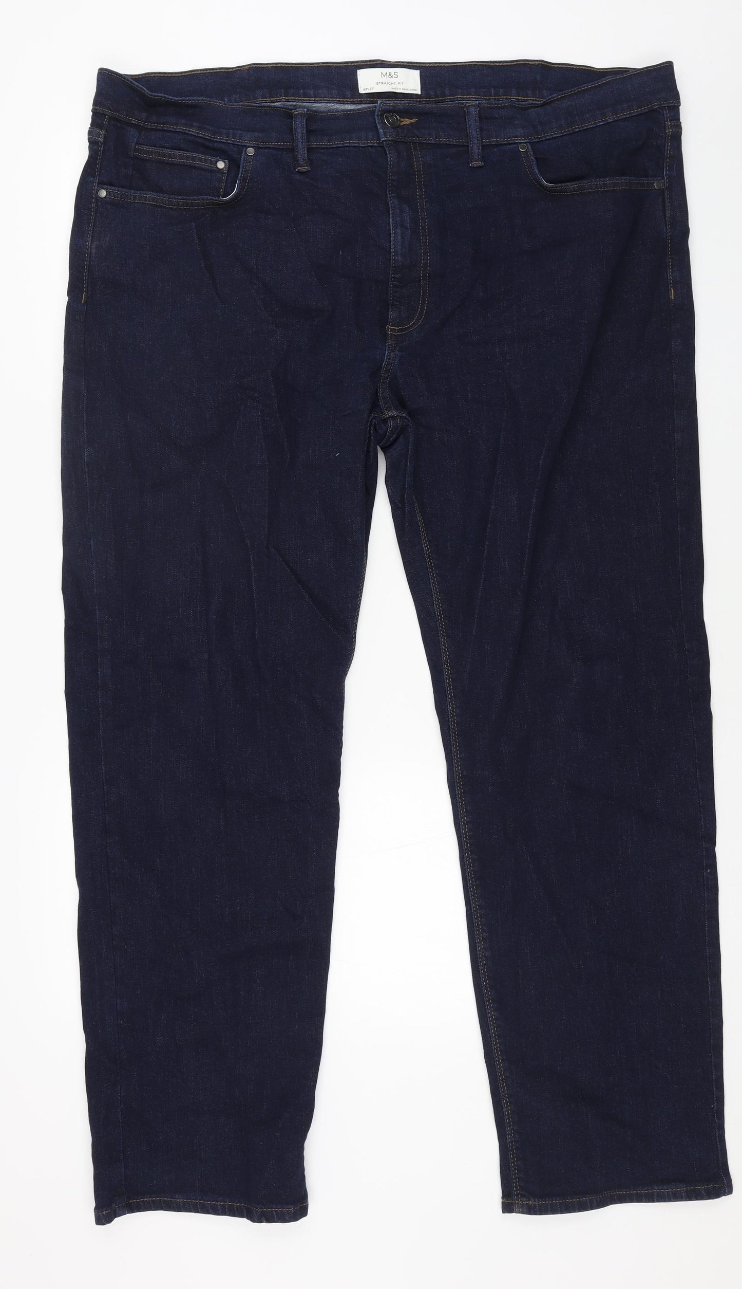 Marks and Spencer Mens Blue Cotton Straight Jeans Size 32 in L31 in Regular Button