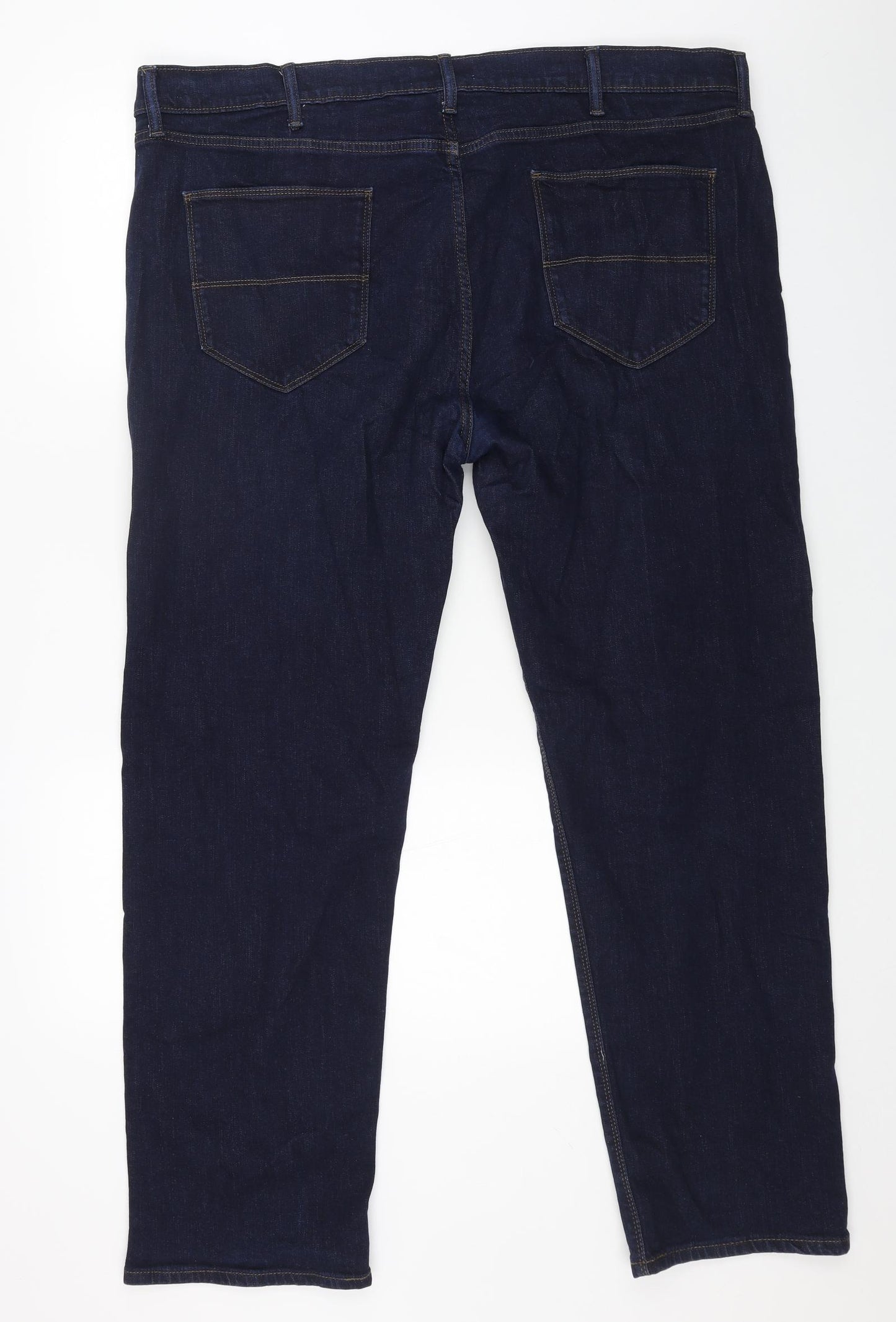 Marks and Spencer Mens Blue Cotton Straight Jeans Size 32 in L31 in Regular Button